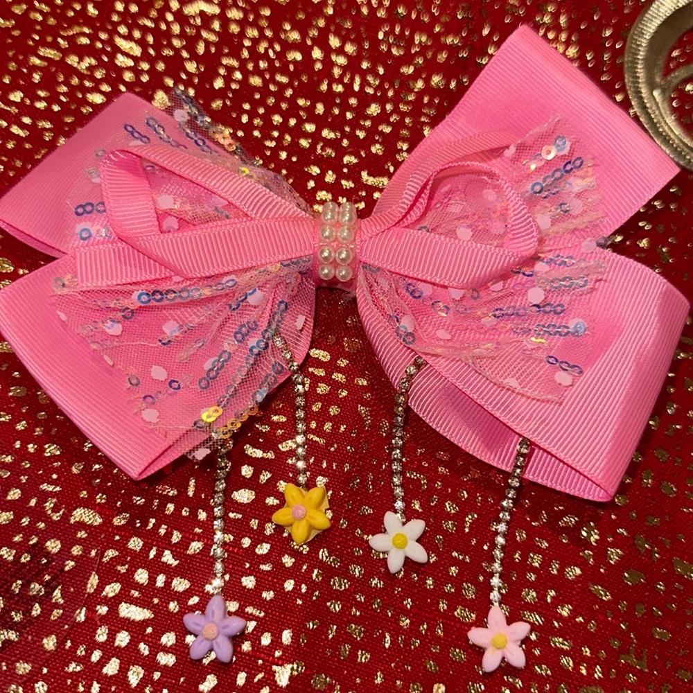 Sequin Jeweled with dangle stone detail Hairbow Clip‎